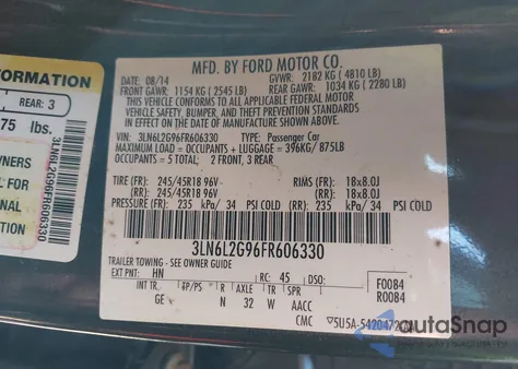 2015 Lincoln Mkz from USA, damaged, VIN 3LN6L2G96FR606330